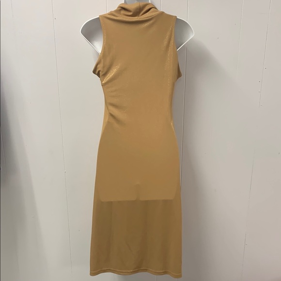 Tan Sheath Dress with Cowl Neck and Tie Front - Picture 3 of 6